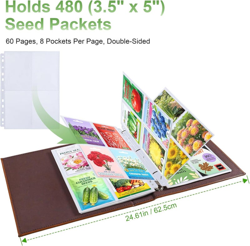 Zofly 480 Pockets 3.5x5” Seed Packet Sleeves, 60 Pack Double Sided 4 Pocket Seed Organizer Sheet,Heavy Duty Garden Seeds Storage Pages for 3 Ring Binder, 8.5x11” Top Loading Clear Photo, Index Card Sleeves - Image 2